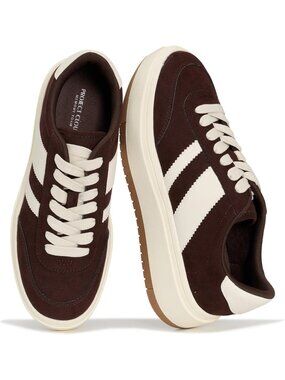 Women's Chocolate Footwear Lace-up Shoes Durable Casual Platform Sneakers